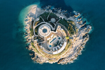 Fort on the island of Mamula in the Bay of Kotor. Montenegro. Top view