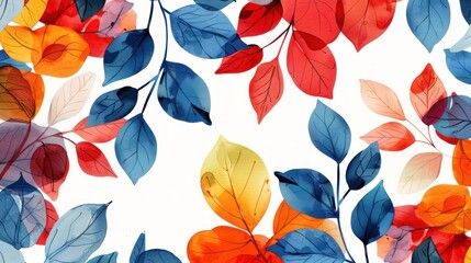 Abstract Watercolor Composition of Autumn Leaves in Red and Blue Tones Generative AI