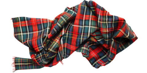 A piece of tartan fabric in traditional Scottish plaid, isolated on transparent background
