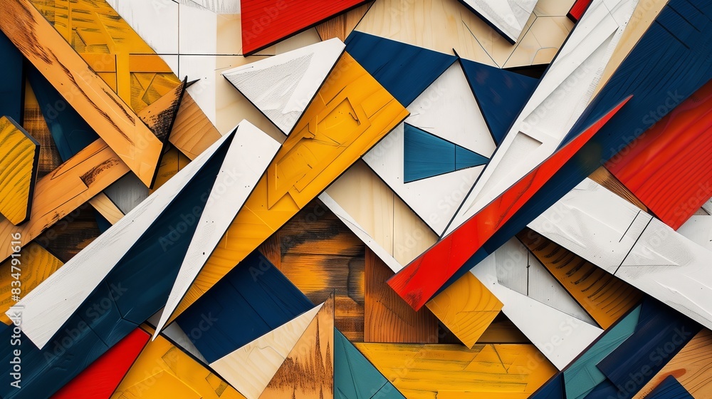 Poster layered plywood creates vibrant abstract patterns, captivating with depth and visual complexity.