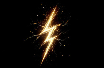 A golden lightning bolt on a black background