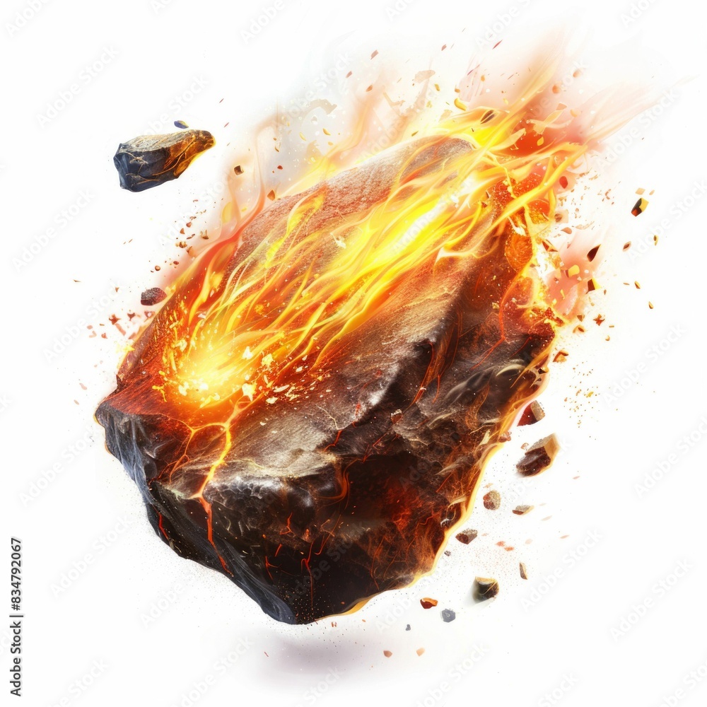 Poster burning meteorite in fiery descent. generative ai