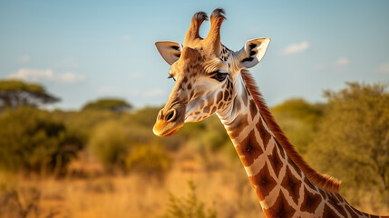 Fototapeta premium Close-up of a giraffe head in safari South Africa.
