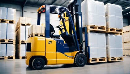 forklift truck, isolated white background, glossy ground

