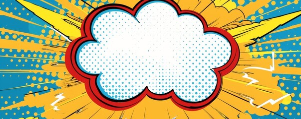 Retro comic book style background with blank speech cloud and colorful bursts