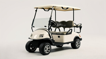 Experience the convenience of golf mobility with an isolated golf cart on a pristine white canvas.