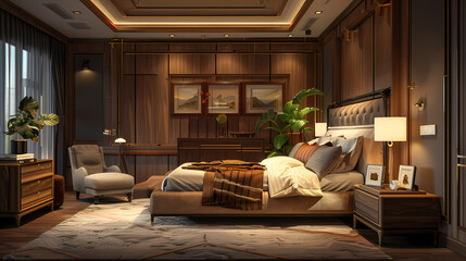 Elegant bedroom interior with bedforniture and framefront view Ai generative