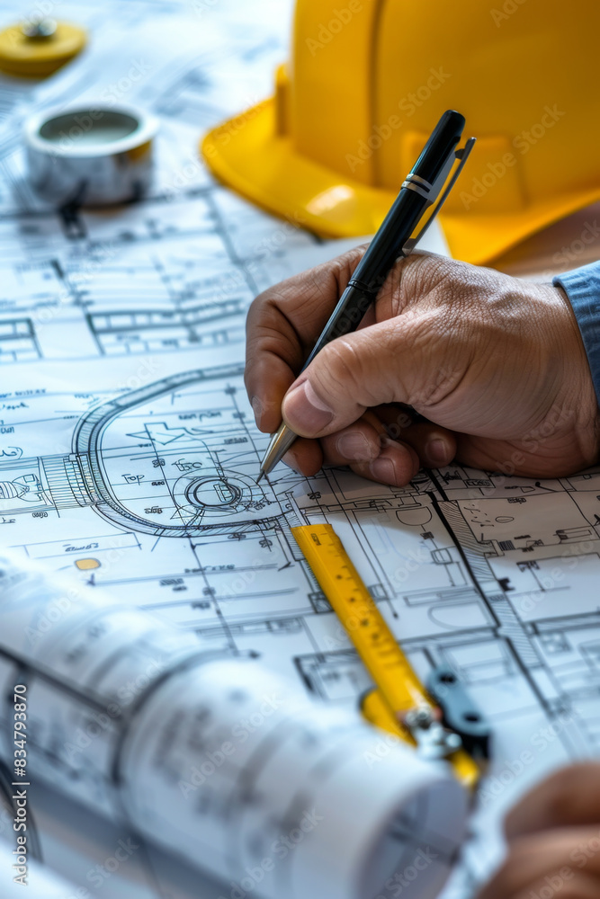 Aufkleber engineers reviewing blueprints for precise structural analysis