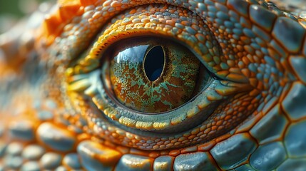 Fototapeta premium Extreme close-up of a beautiful and impressive iguana eye. 