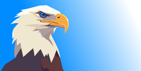 Head of bald eagle illustration on a blue gradient background, as a symbol of America, simple vector graphic.