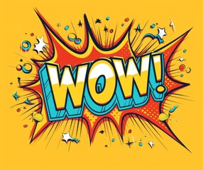 Comic-style speech bubble with the word wow in vibrant colors