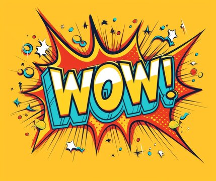 Comic-style speech bubble with the word wow in vibrant colors