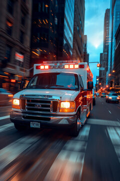 A motion blur ambulance rushing for emergency healthcare services concept.