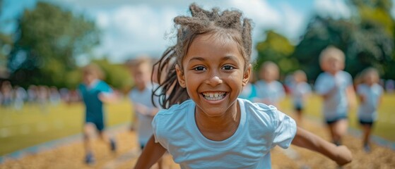 Children participating in a sports day event with races and games.