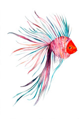 Obraz premium Nursery print for children with eco-friendly aquarium tropical fish in the style of primitive children's watercolor.