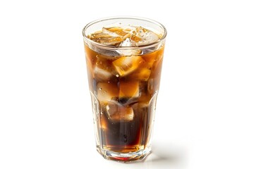 Icy Americano Coffee in a Transparent Glass on a White Background