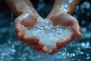 Hands with soap and water. Cleanliness and health concept