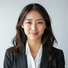 Professional Young Woman Smiling in Business Attire