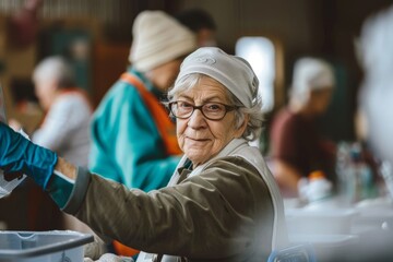 Obraz premium Seniors volunteer at community centers or charities.