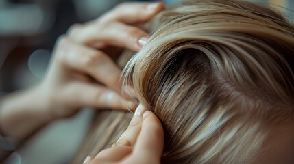 Fototapeta premium Close-up Hairdressing Session: Intricate Salon Styling
