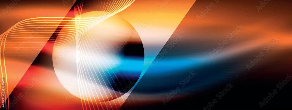 Poster Glowing neon wave abstract background - vibrant, luminescent waves pulsate in a captivating and electrifying display