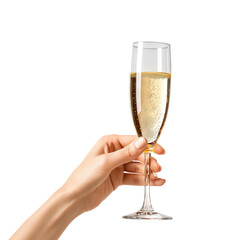 Elegant female hand holding a glass of white wine or champagne, cut out