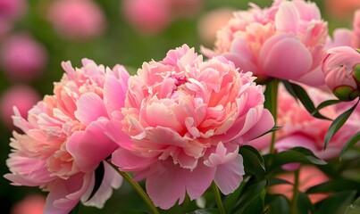 Pink peony flower blossoms in the garden , Generative AI 