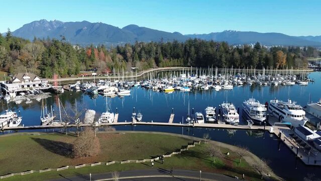 Drone shot of Devonian Park, located in the Coal Harbour neighborhood of Vancouver.