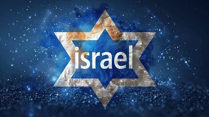 A digital composite image featuring the Star of David with 'Israel' text, against a cosmic, starry background - Powered by Adobe