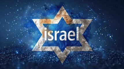 A digital composite image featuring the Star of David with 'Israel' text, against a cosmic, starry background