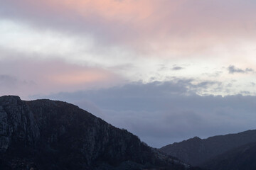 Morning Mountain Landscape with Misty Valleys.