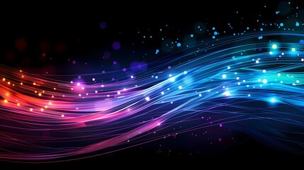Naklejka premium Colorful Shining Optic Fibers Abstract Illustration on Black Background Wallpaper