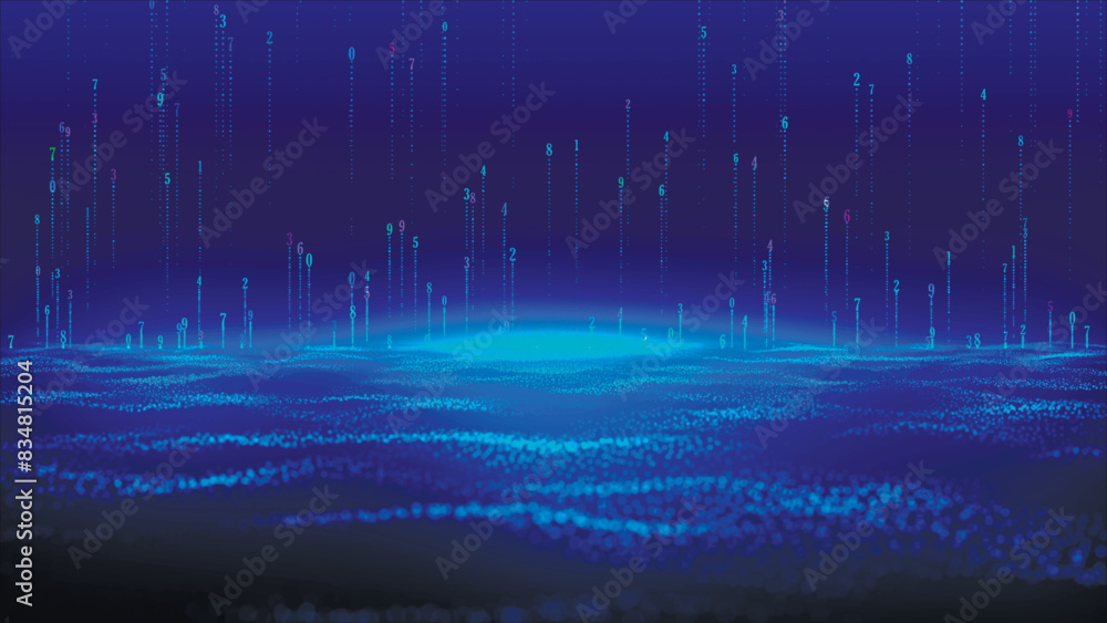 Poster bright numbers on a blue background. glowing sparks fly upward. lava. bright wave of particles. colo