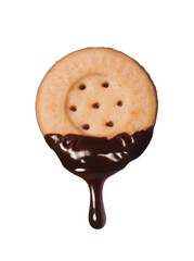 Vanilla cookie and chocolate cream isolated on transparent layered background.