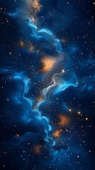 Abstract starry sky background with cosmic blue and gold swirls