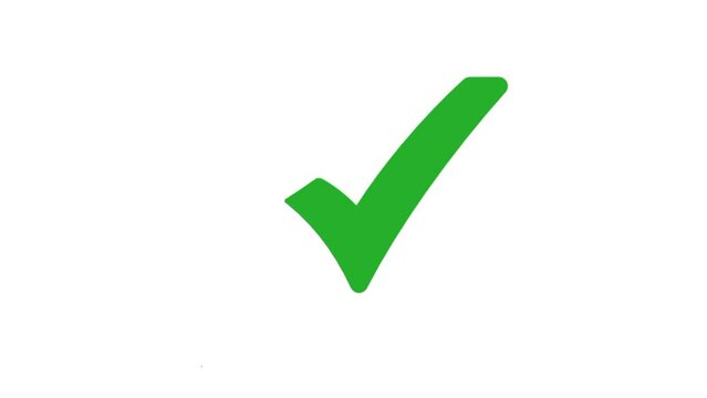 Hand drawn green tick mark accept sign isolated on white background animation video.