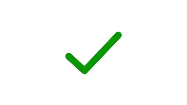 Green tick mark sign symbol isolated on white background. Green tick icon animation video.