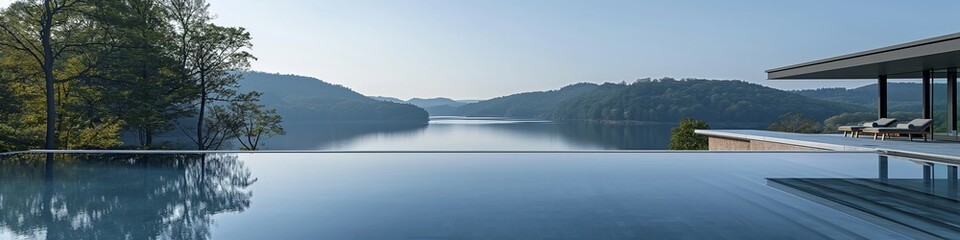 Fototapeta premium Modern Lakeside Villa with Infinity Pool