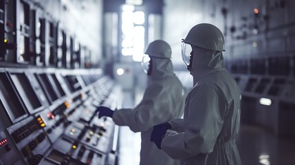 Engineers Monitoring Systems in Industrial Control Room, Petrochemical Plant ,Nuclear Power Plant