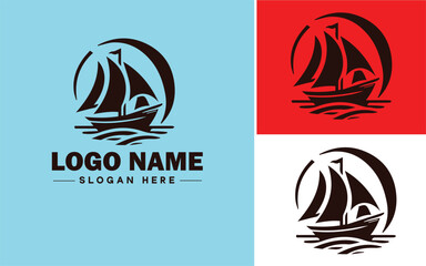 sailboat icon Sailing vessel Yacht Sailcraft flat logo sign symbol editable vector