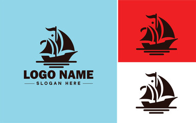 sailboat icon Sailing vessel Yacht Sailcraft flat logo sign symbol editable vector