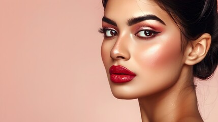Elegant Indian Woman Showcasing Professional Makeup for Decorative Cosmetics Advertisement