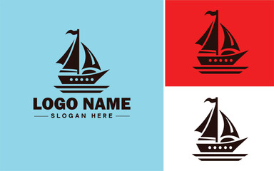 sailboat icon Sailing vessel Yacht Sailcraft flat logo sign symbol editable vector