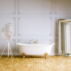Baroque White Bathroom in Minimalist Interior 3d render
