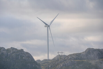 Windmill Power Turbines High In The Mountains.