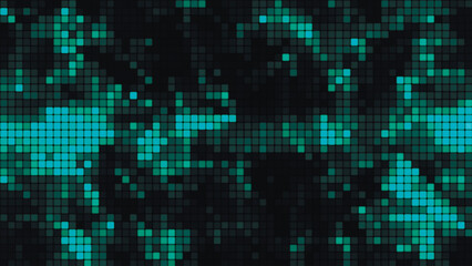 Green mosaic background in technology concept. Abstract multicolored LED squares. Technology digital square green color background. Bright pixel grid background. Vector background
