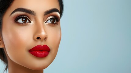 Fototapeta premium Elegant Indian Model Showcasing Decorative Cosmetics for Professional Advertisement