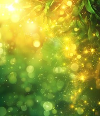 Obraz premium Green leaves and golden light