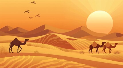 desert with camels and dunes wallpaper