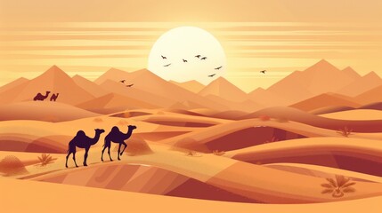 desert with camels and dunes wallpaper